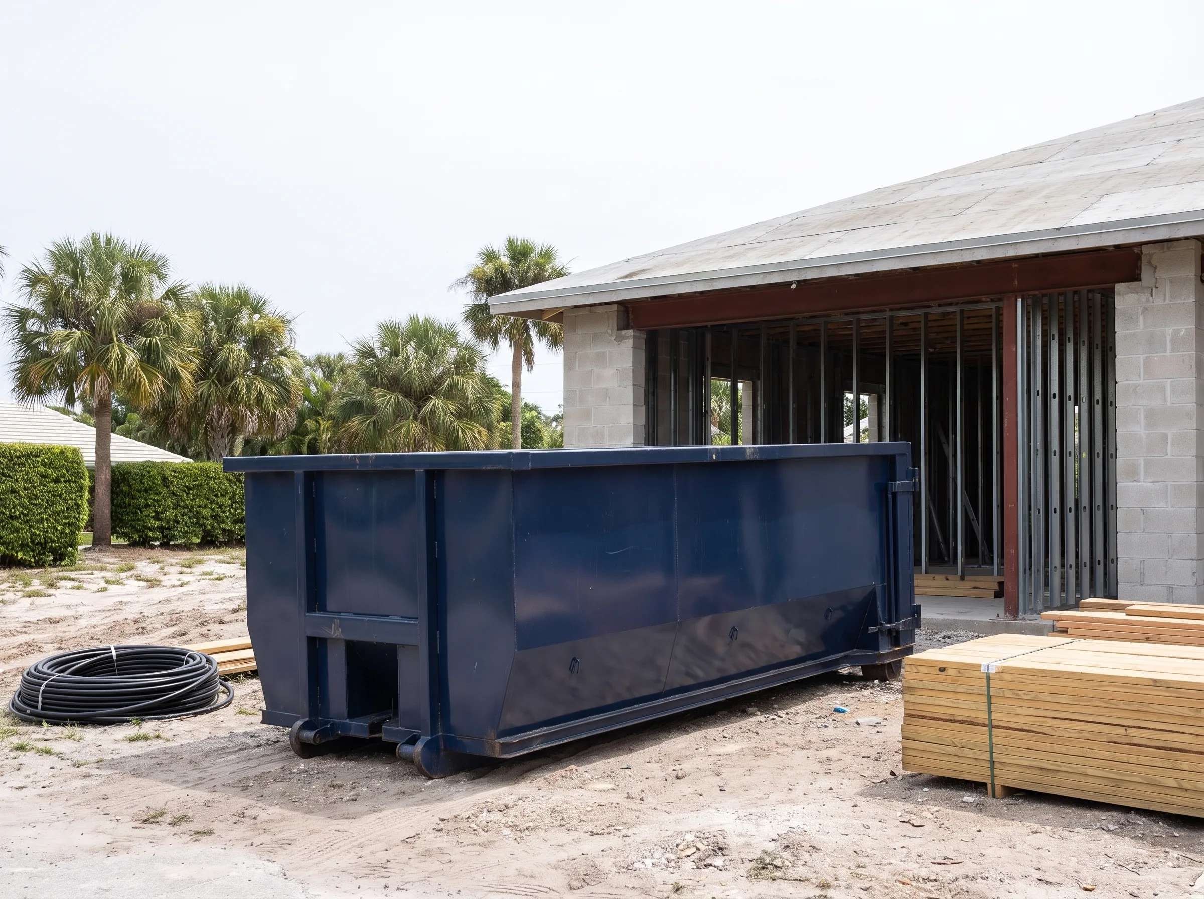 Roll-off dumpster being loaded in West Palm Beach, FL