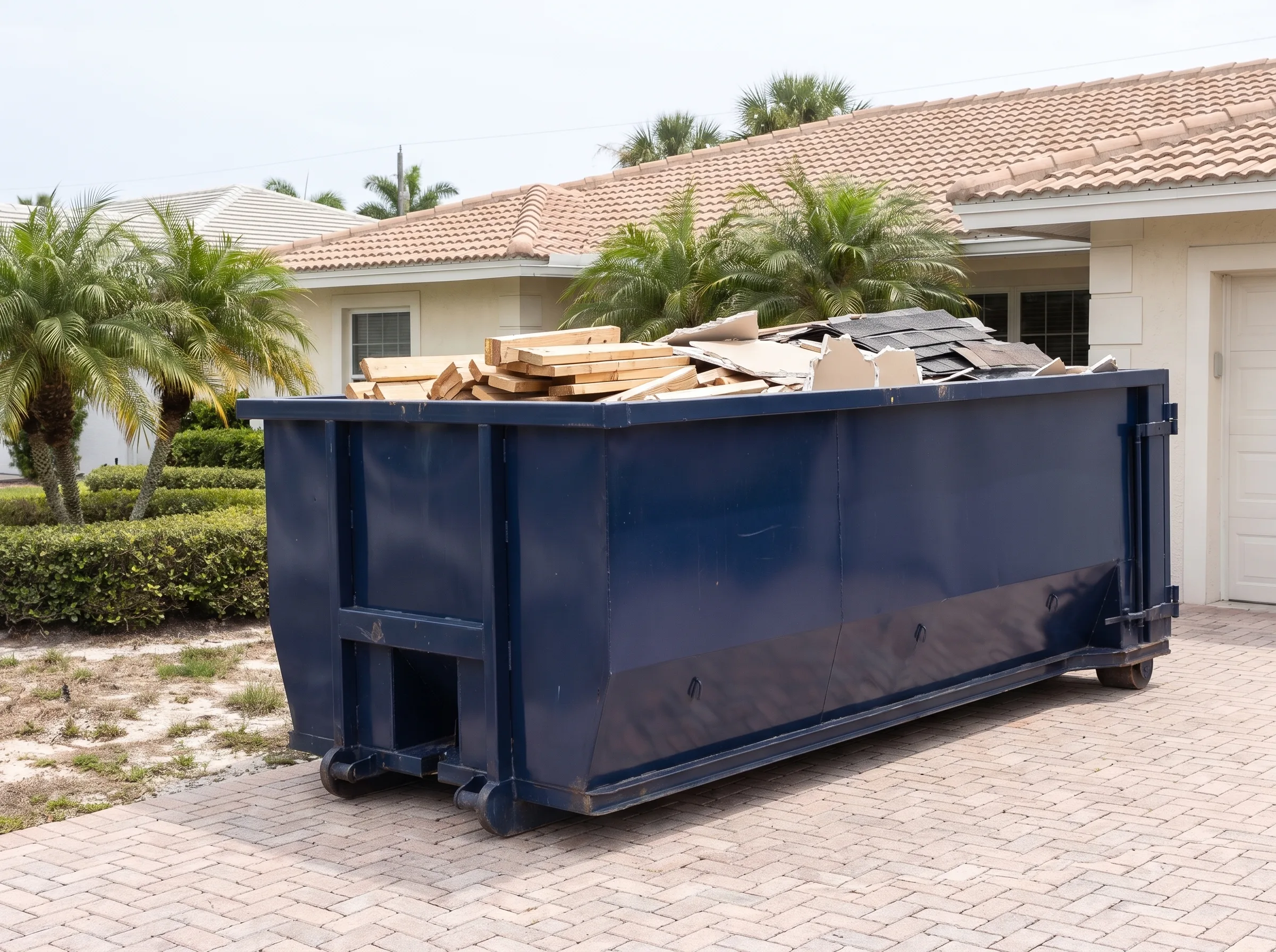 Roll-off dumpster being loaded in Martin County, FL